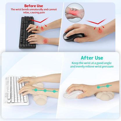 Cloud Wrist Rest Keyboard, Cloud Keyboard Wrist Pad Set with PU Leather Memory Foam, Cute Arm Rest for Palm Support, PC/Gaming Desk Accessories/Office Setup/Computer Hand Cushion - White