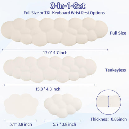 Cloud Wrist Rest Keyboard, Cloud Keyboard Wrist Pad Set with PU Leather Memory Foam, Cute Arm Rest for Palm Support, PC/Gaming Desk Accessories/Office Setup/Computer Hand Cushion - White