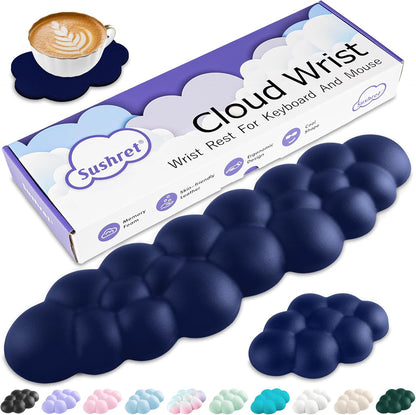 Cloud Wrist Rest Keyboard, Cloud Keyboard Wrist Pad Set with PU Leather Memory Foam, Cute Arm Rest for Palm Support, PC/Gaming Desk Accessories/Office Setup/Computer Hand Cushion - White