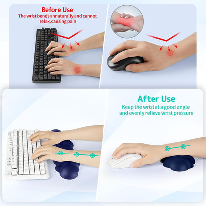 Cloud Wrist Rest Keyboard, Cloud Keyboard Wrist Pad Set with PU Leather Memory Foam, Cute Arm Rest for Palm Support, PC/Gaming Desk Accessories/Office Setup/Computer Hand Cushion - White