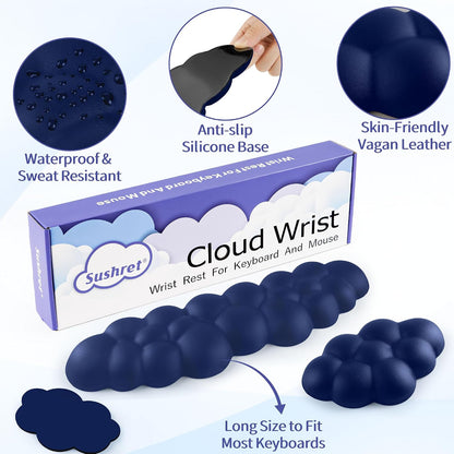 Cloud Wrist Rest Keyboard, Cloud Keyboard Wrist Pad Set with PU Leather Memory Foam, Cute Arm Rest for Palm Support, PC/Gaming Desk Accessories/Office Setup/Computer Hand Cushion - White