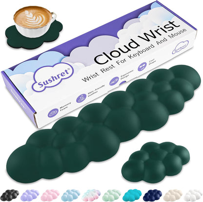 Cloud Wrist Rest Keyboard, Cloud Keyboard Wrist Pad Set with PU Leather Memory Foam, Cute Arm Rest for Palm Support, PC/Gaming Desk Accessories/Office Setup/Computer Hand Cushion - White