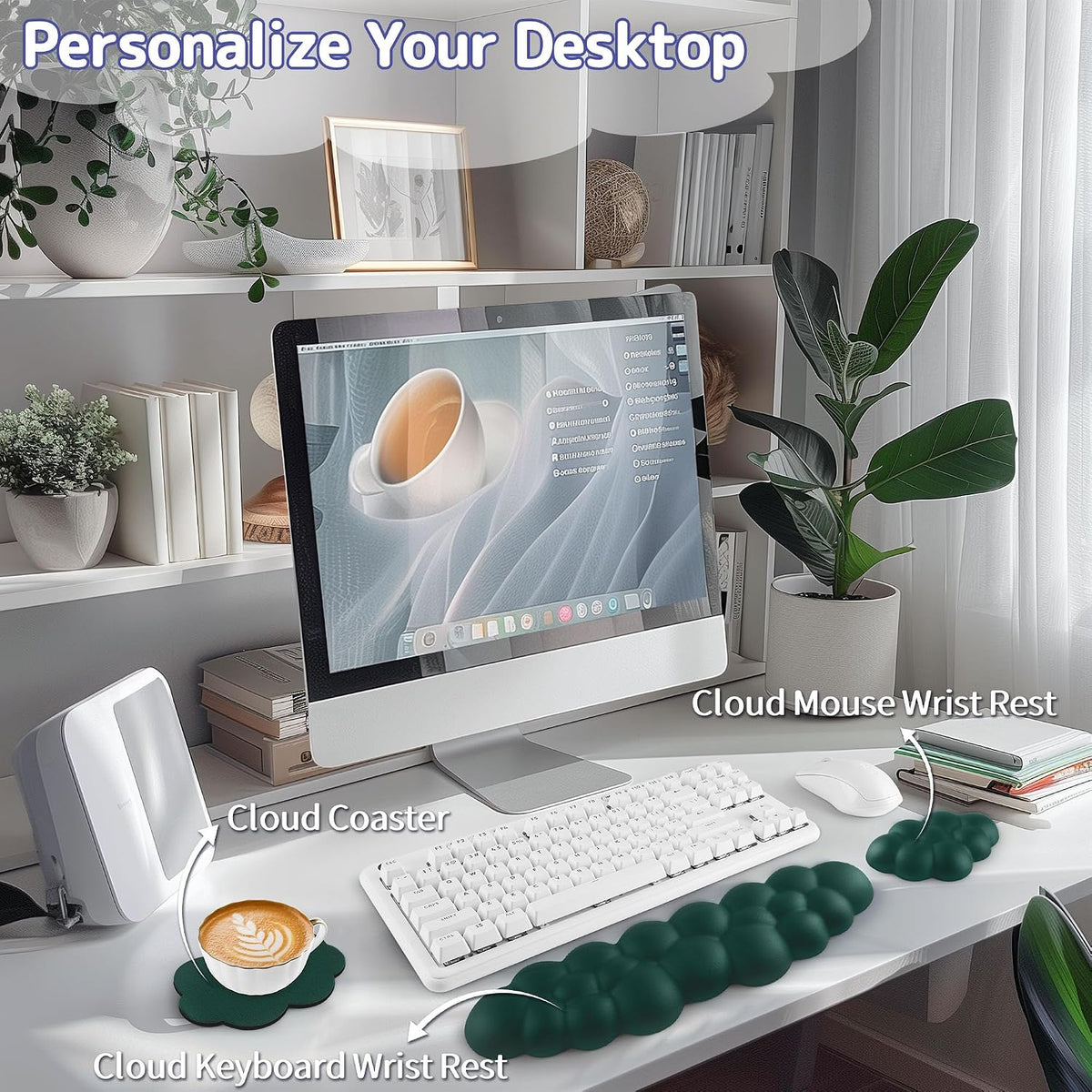 Cloud Wrist Rest Keyboard, Cloud Keyboard Wrist Pad Set with PU Leather Memory Foam, Cute Arm Rest for Palm Support, PC/Gaming Desk Accessories/Office Setup/Computer Hand Cushion - White