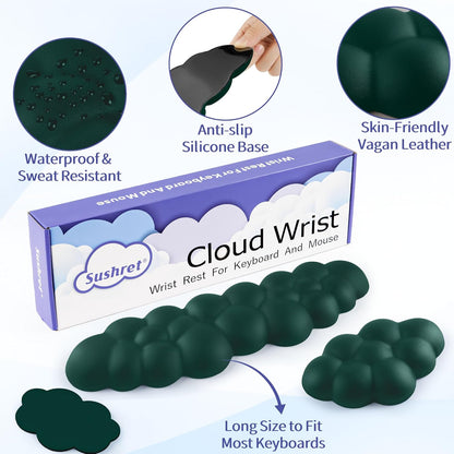 Cloud Wrist Rest Keyboard, Cloud Keyboard Wrist Pad Set with PU Leather Memory Foam, Cute Arm Rest for Palm Support, PC/Gaming Desk Accessories/Office Setup/Computer Hand Cushion - White