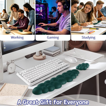 Cloud Wrist Rest Keyboard, Cloud Keyboard Wrist Pad Set with PU Leather Memory Foam, Cute Arm Rest for Palm Support, PC/Gaming Desk Accessories/Office Setup/Computer Hand Cushion - White