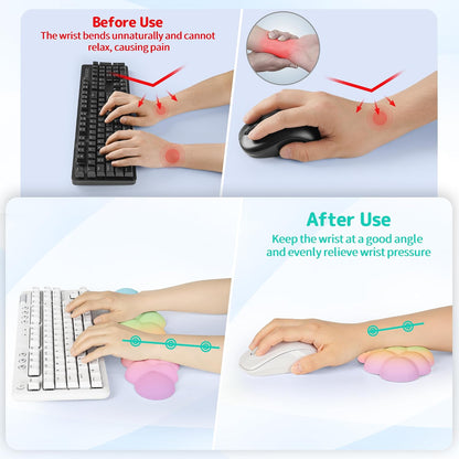 Cloud Wrist Rest Keyboard, Cloud Keyboard Wrist Pad Set with PU Leather Memory Foam, Cute Arm Rest for Palm Support, PC/Gaming Desk Accessories/Office Setup/Computer Hand Cushion - White