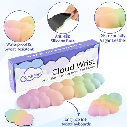 Cloud Wrist Rest Keyboard, Cloud Keyboard Wrist Pad Set with PU Leather Memory Foam, Cute Arm Rest for Palm Support, PC/Gaming Desk Accessories/Office Setup/Computer Hand Cushion - White