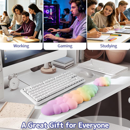 Cloud Wrist Rest Keyboard, Cloud Keyboard Wrist Pad Set with PU Leather Memory Foam, Cute Arm Rest for Palm Support, PC/Gaming Desk Accessories/Office Setup/Computer Hand Cushion - White
