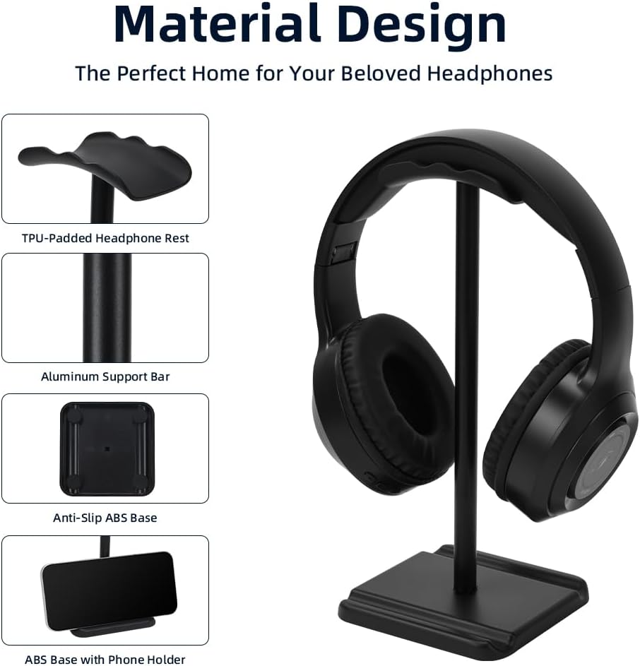 Headphone Stand for Desk, Headset & Earphone Holder with Utility Slot
