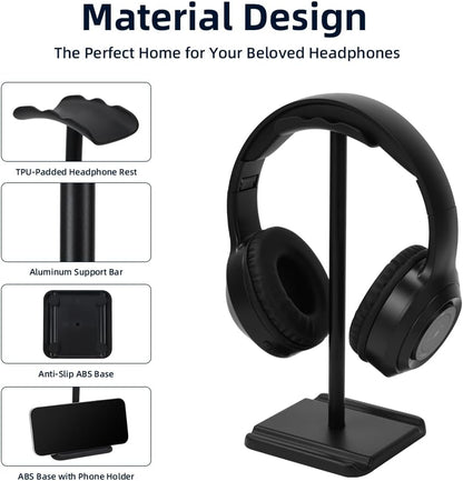Headphone Stand for Desk, Headset & Earphone Holder with Utility Slot