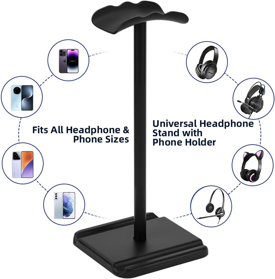Headphone Stand for Desk, Headset & Earphone Holder with Utility Slot