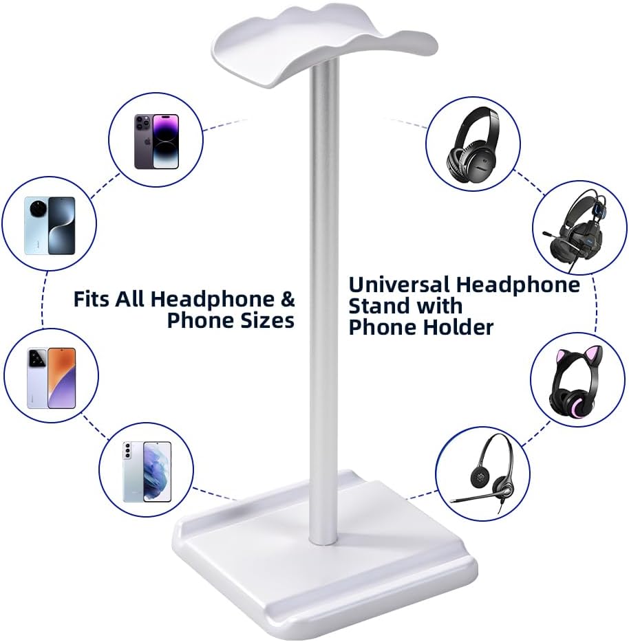 Headphone Stand for Desk, Headset & Earphone Holder with Utility Slot