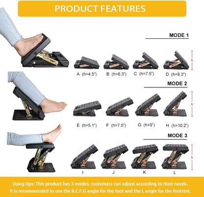 Adjustable Foot Rest for Under Desk at Work, Comfortable Footrest with 4-Level Height Adjustment, Ergonomic Leg Rest for Office Gaming Chair, Black Foot Stool with Removable Soft Pad
