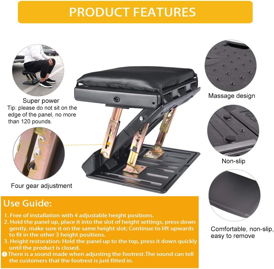 Adjustable Foot Rest for Under Desk at Work, Comfortable Footrest with 4-Level Height Adjustment, Ergonomic Leg Rest for Office Gaming Chair, Black Foot Stool with Removable Soft Pad