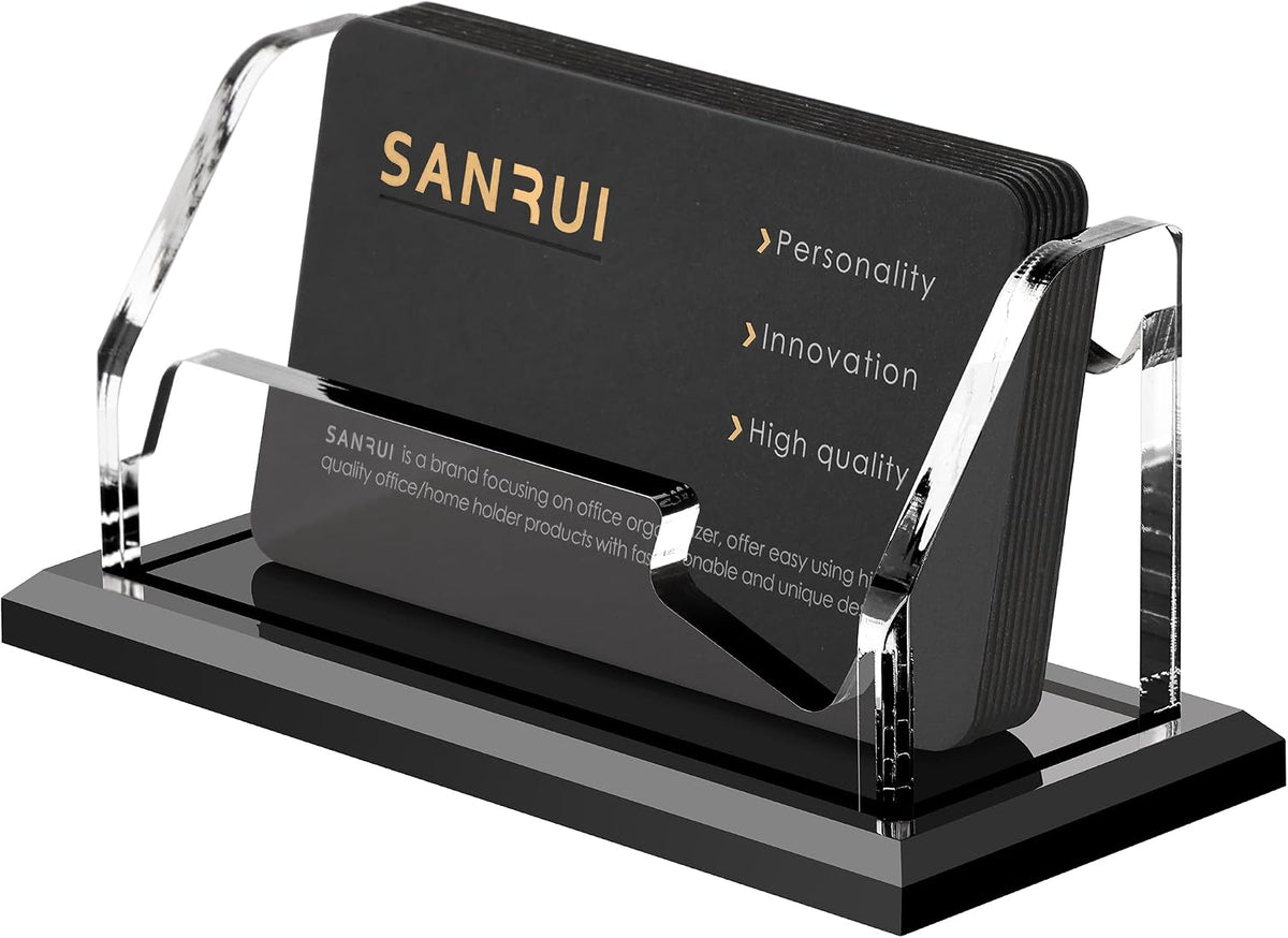Acrylic Business Card Holder for Desk, Black Base, 60 Cards