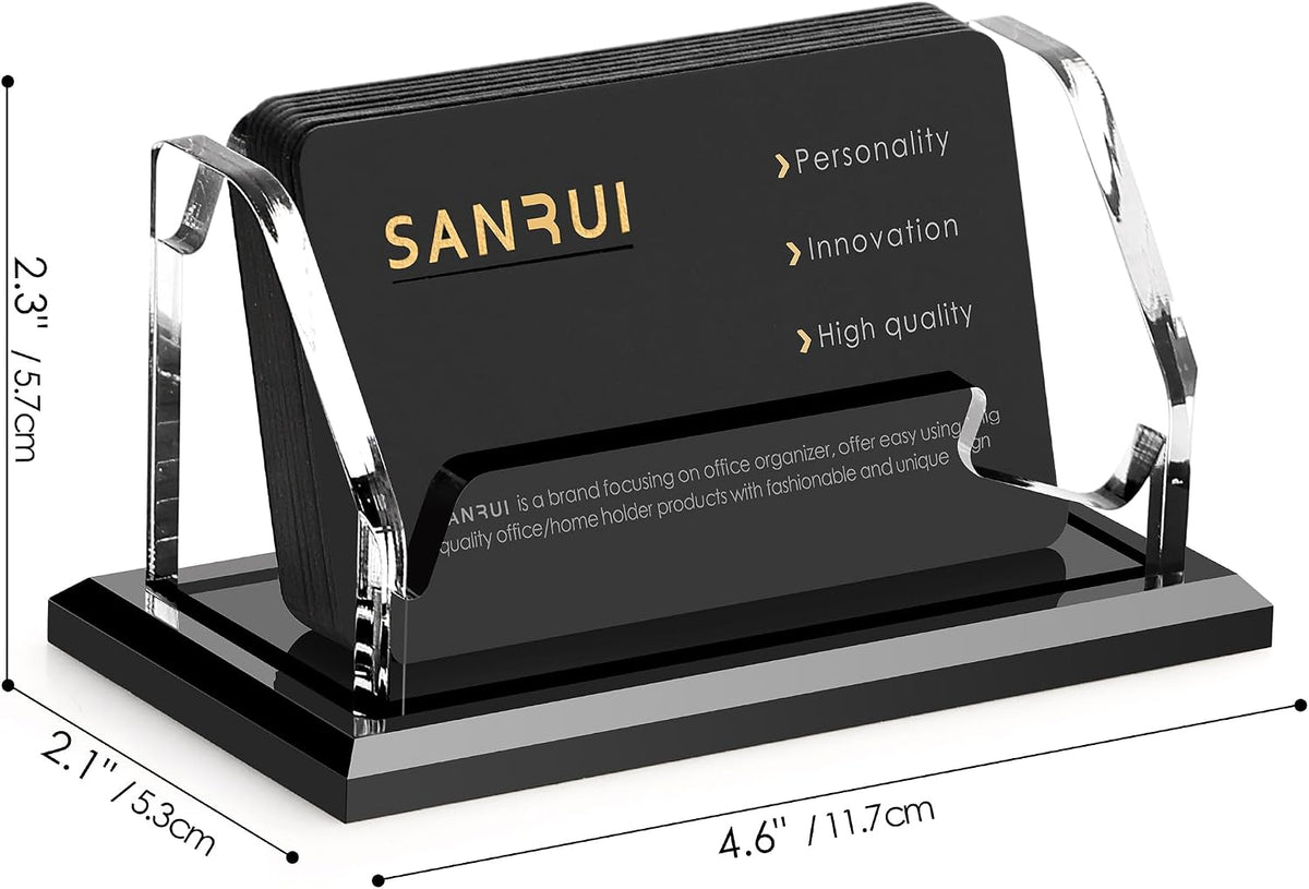 Acrylic Business Card Holder for Desk, Black Base, 60 Cards
