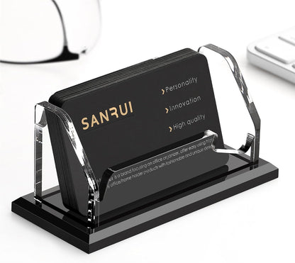 Acrylic Business Card Holder for Desk, Black Base, 60 Cards