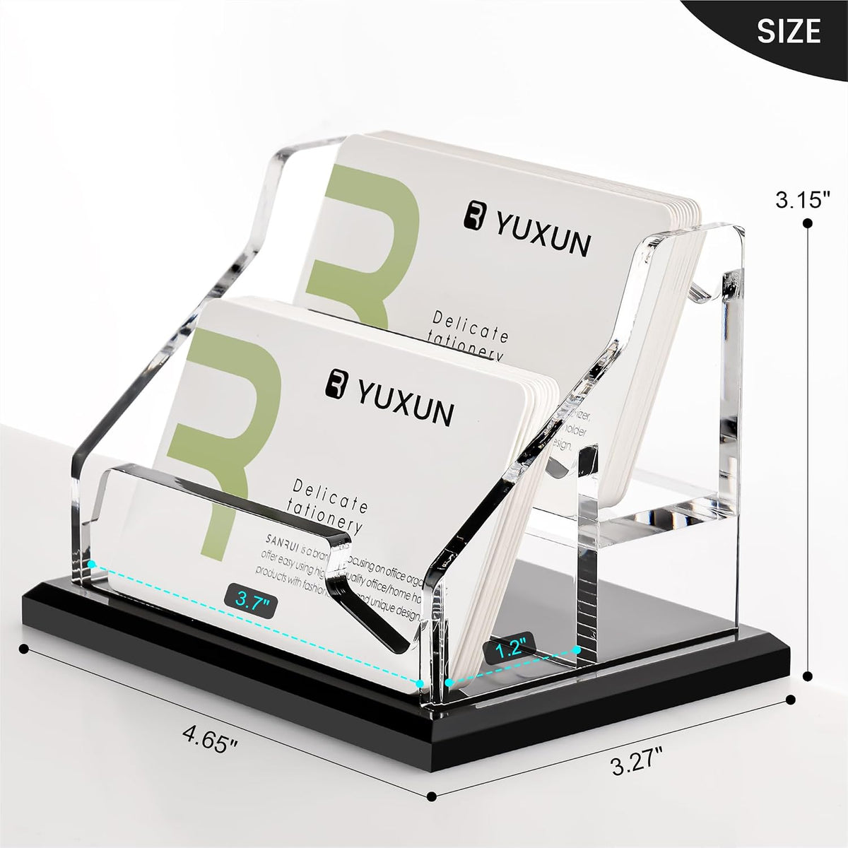 Acrylic Business Card Holder for Desk, Black Base, 60 Cards