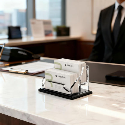 Acrylic Business Card Holder for Desk, Black Base, 60 Cards