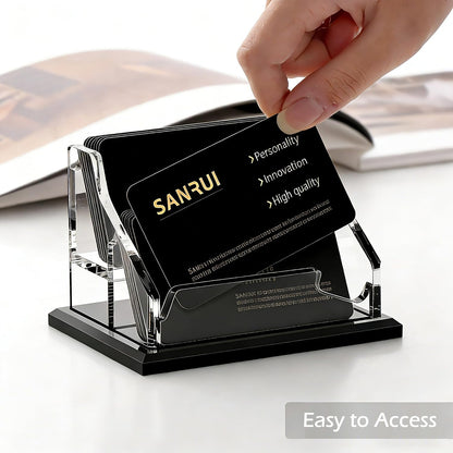 Acrylic Business Card Holder for Desk, Black Base, 60 Cards