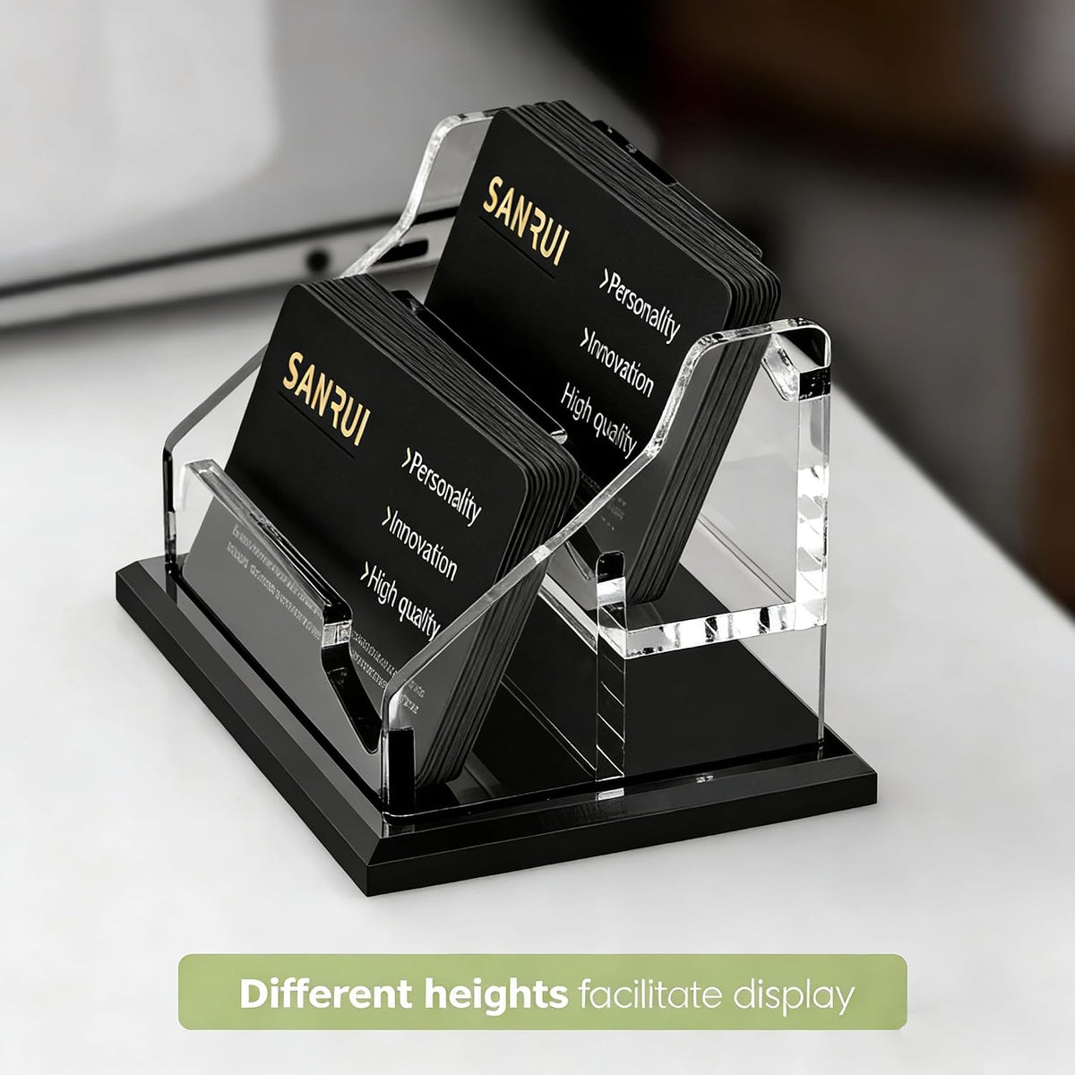 Acrylic Business Card Holder for Desk, Black Base, 60 Cards