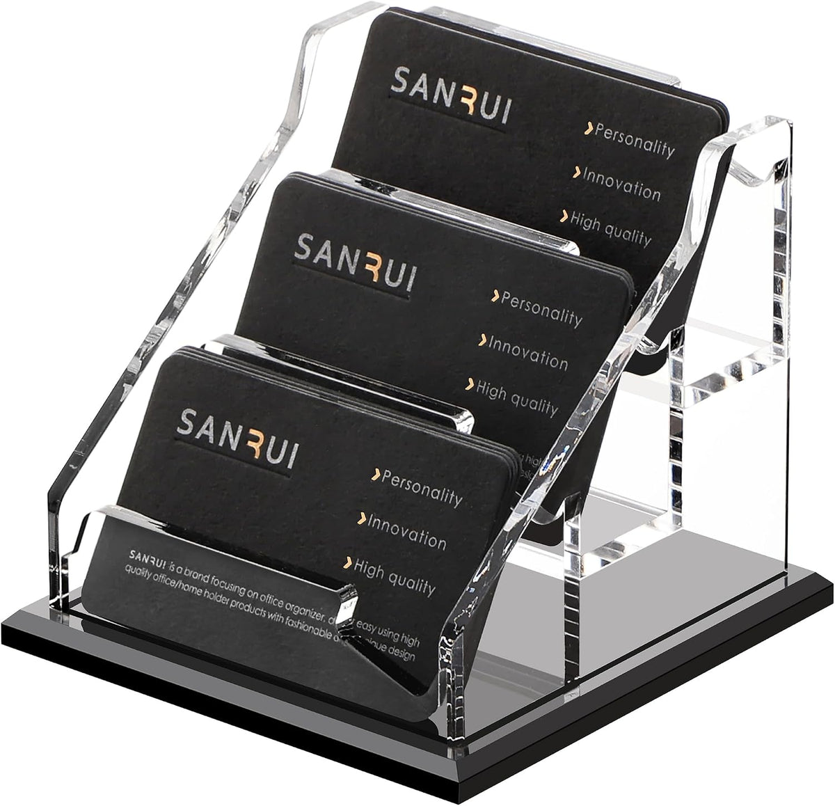 Acrylic Business Card Holder for Desk, Black Base, 60 Cards