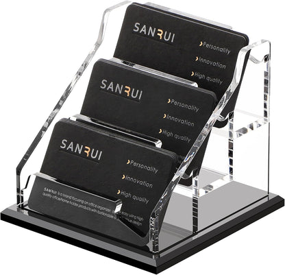 Acrylic Business Card Holder for Desk, Black Base, 60 Cards