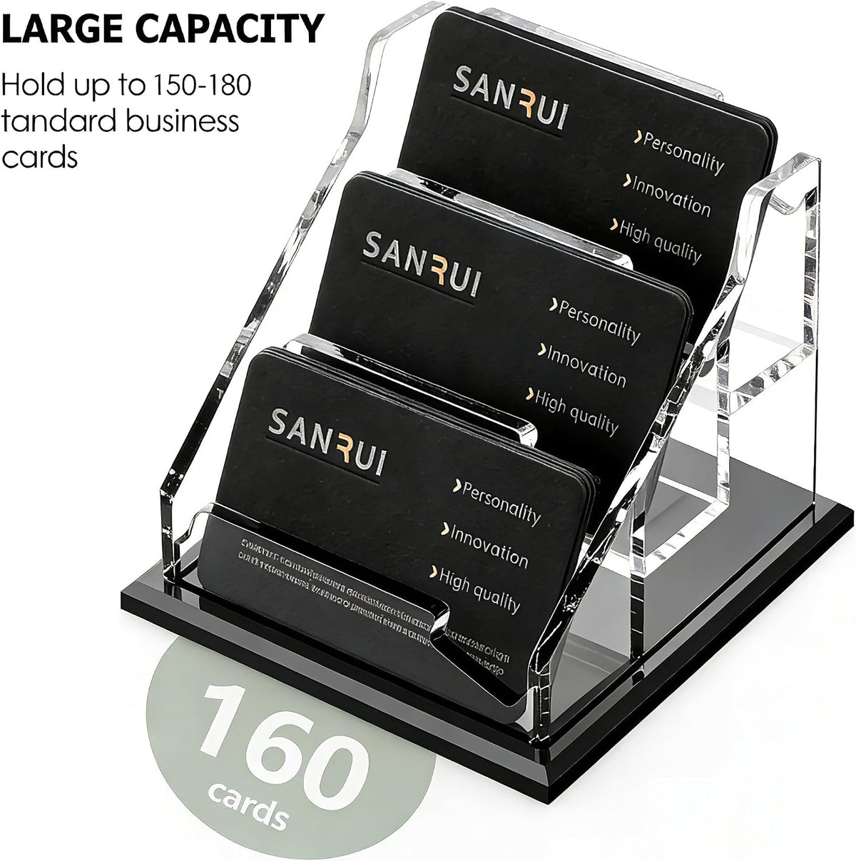 Acrylic Business Card Holder for Desk, Black Base, 60 Cards