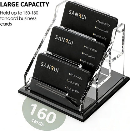 Acrylic Business Card Holder for Desk, Black Base, 60 Cards