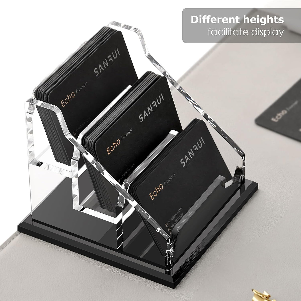 Acrylic Business Card Holder for Desk, Black Base, 60 Cards