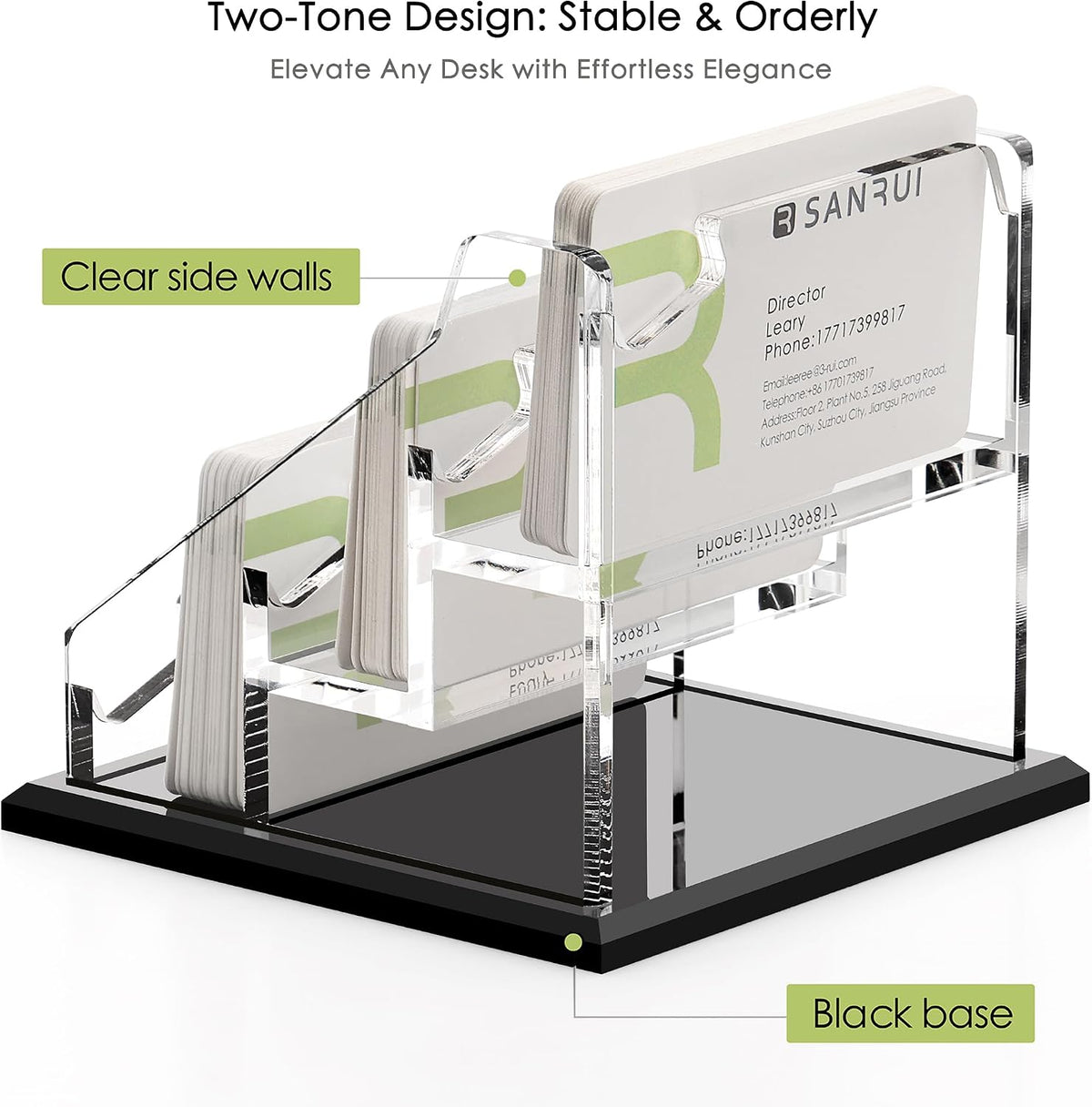 Acrylic Business Card Holder for Desk, Black Base, 60 Cards