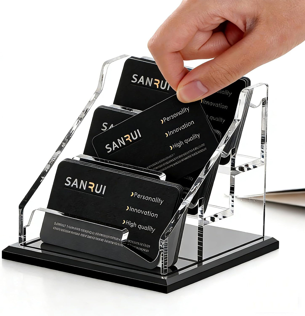 Acrylic Business Card Holder for Desk, Black Base, 60 Cards
