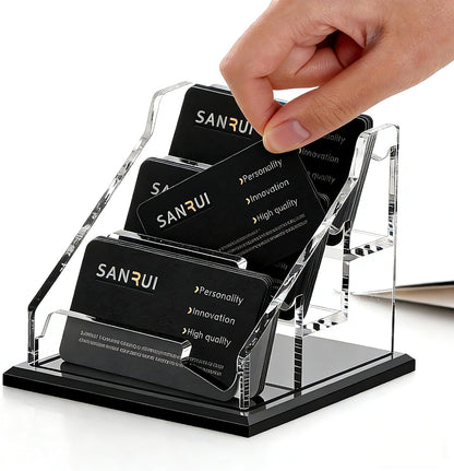 Acrylic Business Card Holder for Desk, Black Base, 60 Cards
