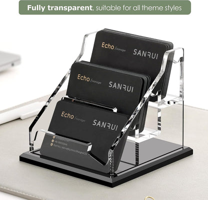 Acrylic Business Card Holder for Desk, Black Base, 60 Cards