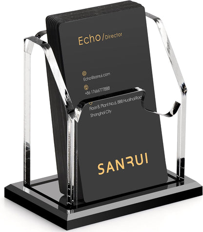 Acrylic Business Card Holder for Desk, Black Base, 60 Cards