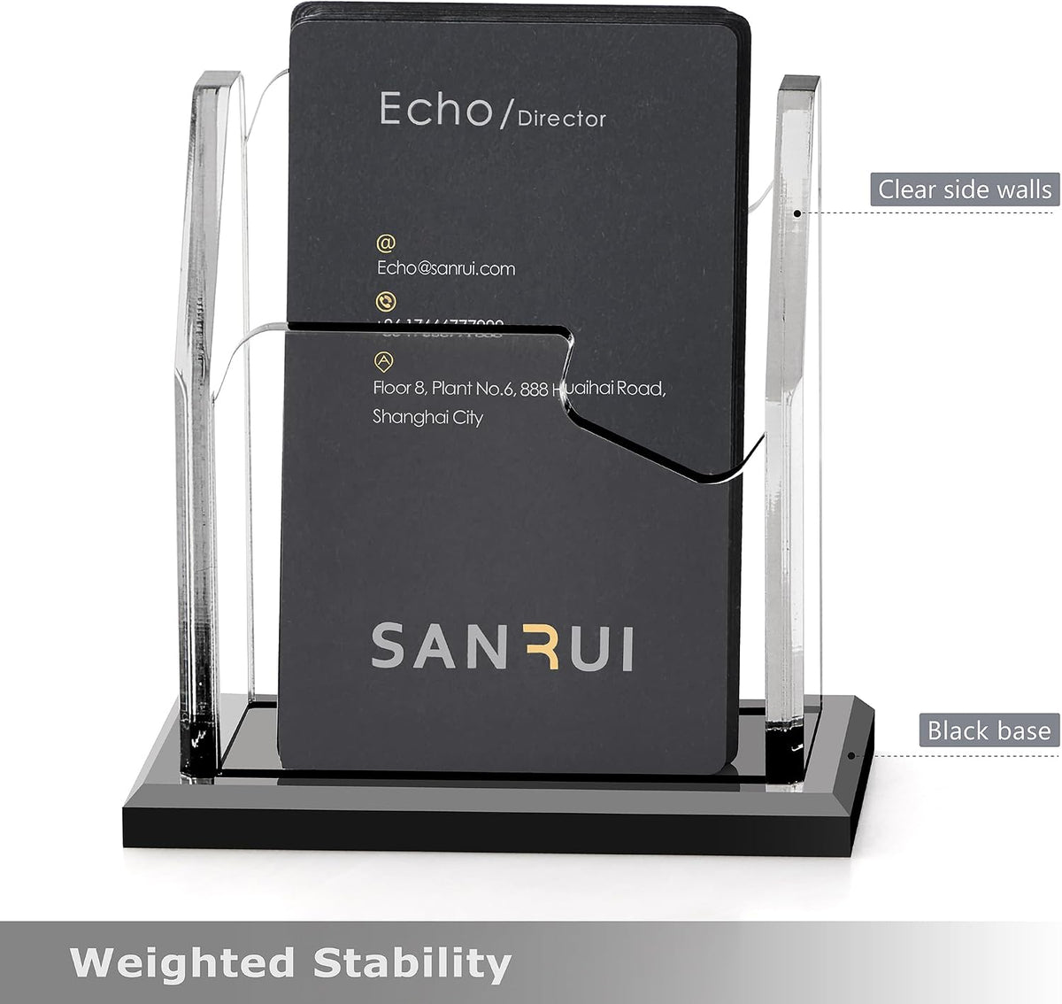 Acrylic Business Card Holder for Desk, Black Base, 60 Cards