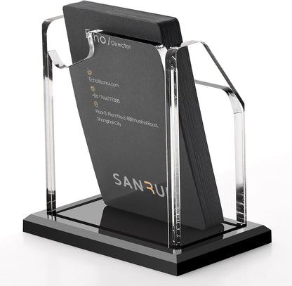 Acrylic Business Card Holder for Desk, Black Base, 60 Cards