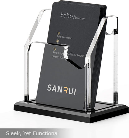 Acrylic Business Card Holder for Desk, Black Base, 60 Cards