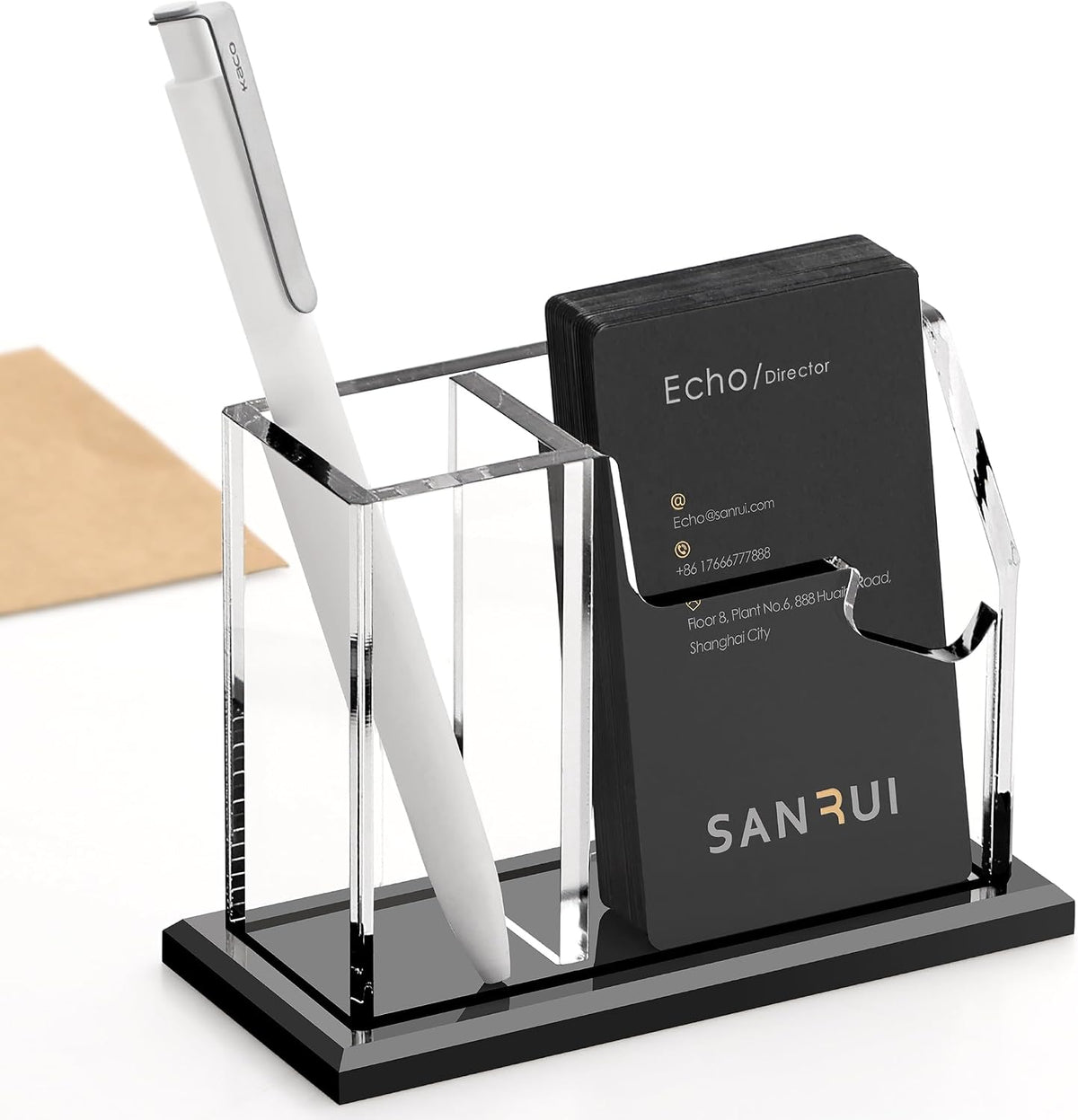 Acrylic Business Card Holder for Desk, Black Base, 60 Cards