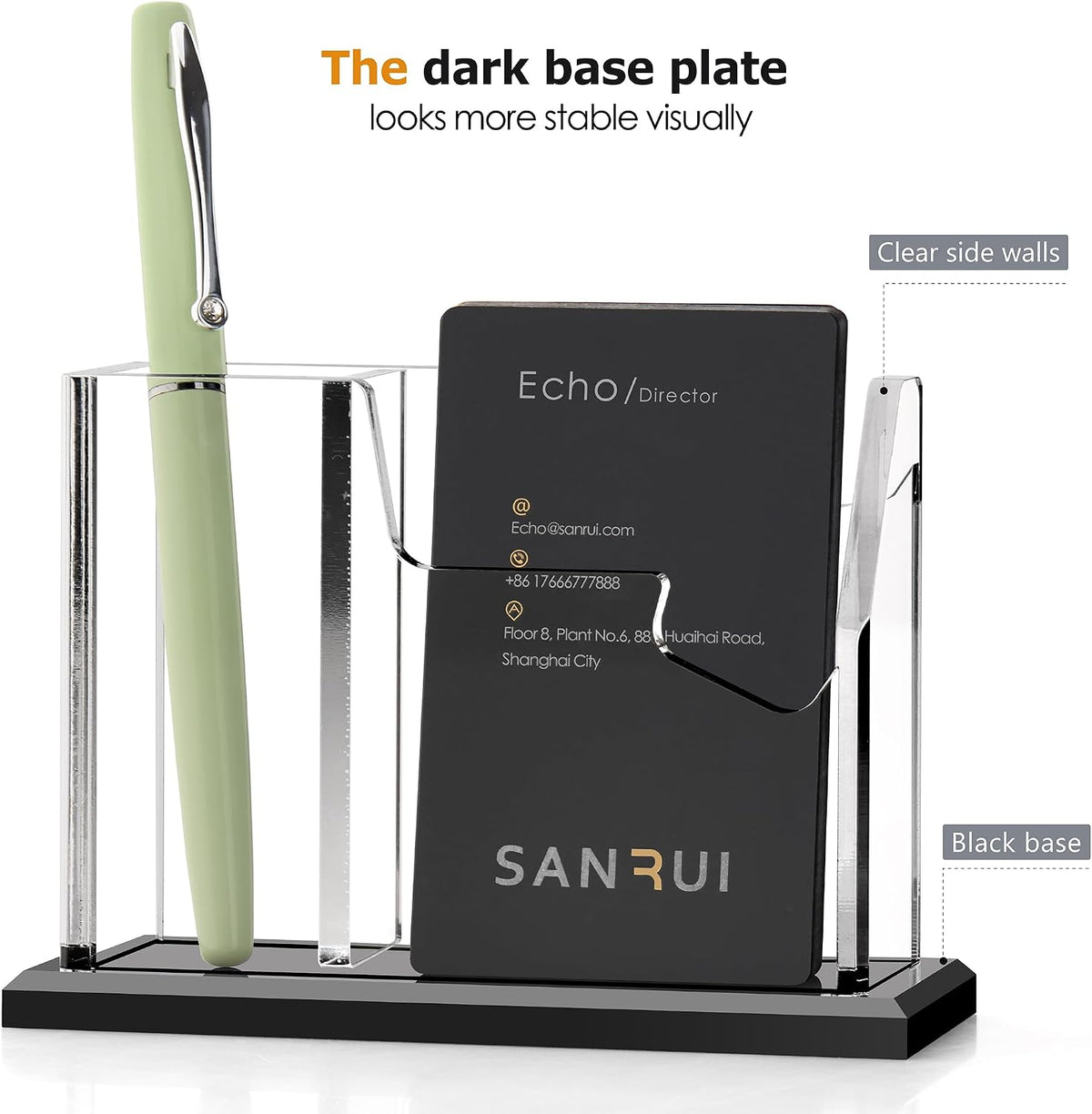 Acrylic Business Card Holder for Desk, Black Base, 60 Cards