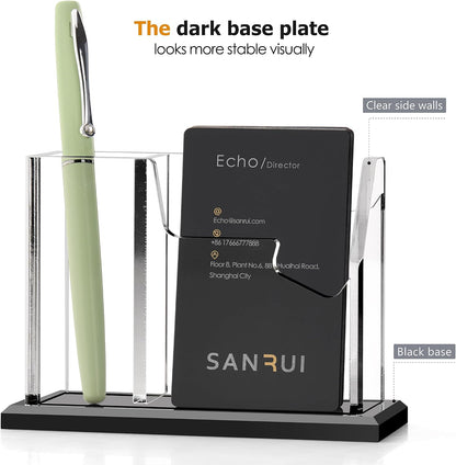 Acrylic Business Card Holder for Desk, Black Base, 60 Cards