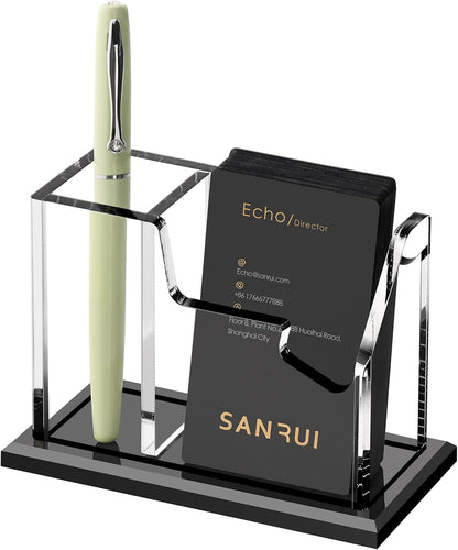 Acrylic Business Card Holder for Desk, Black Base, 60 Cards