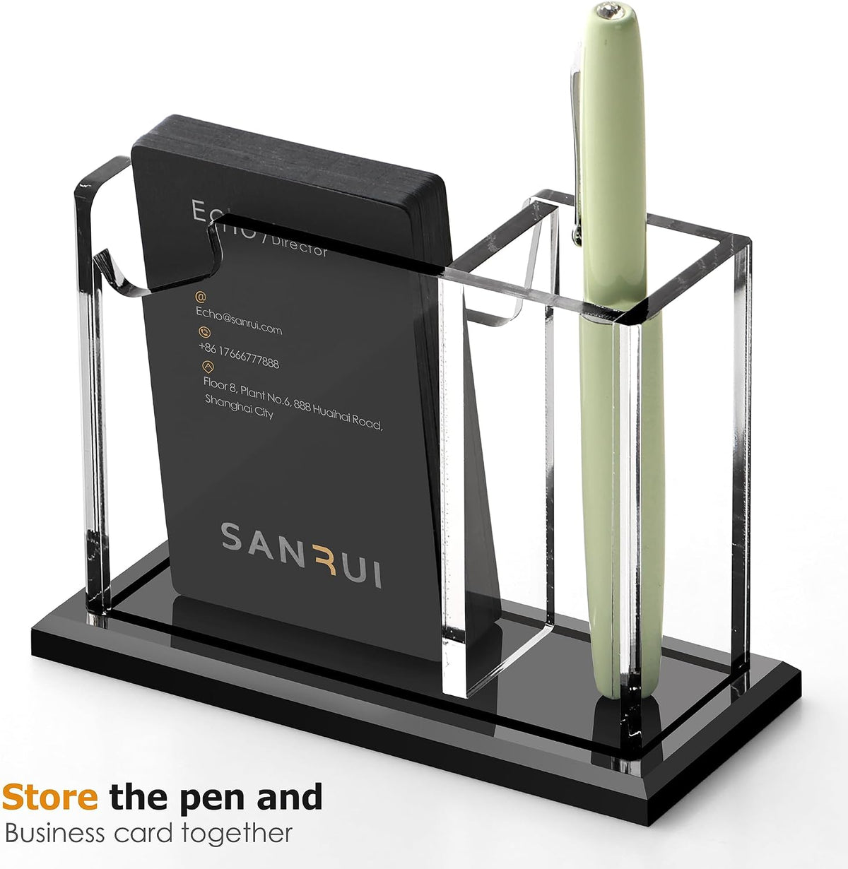 Acrylic Business Card Holder for Desk, Black Base, 60 Cards