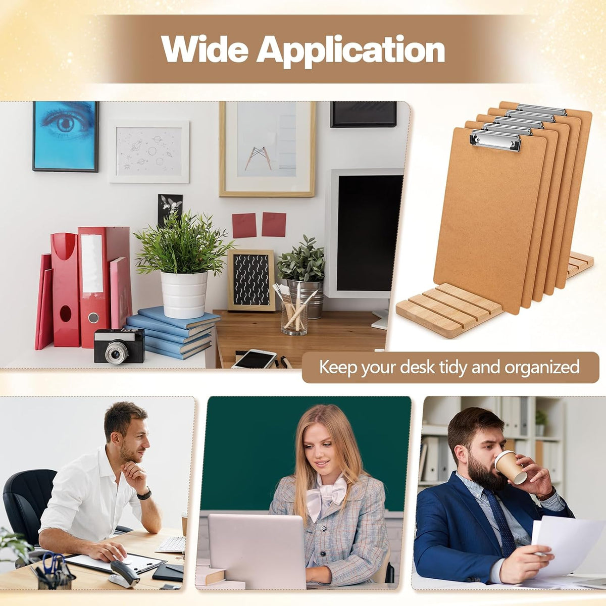 Bamboo Clipboard Holder 12 Slots Clipboard Organizer 5.9 x 15.7'' Storage Rack Document Typing Paper Stand Menu Display Receipt Holder for Classroom Office School Teacher No Assembly Required
