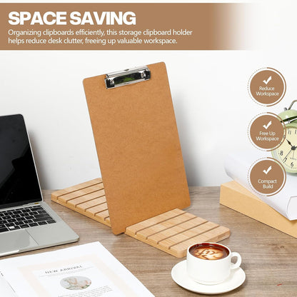 Bamboo Clipboard Holder 12 Slots Clipboard Organizer 5.9 x 15.7'' Storage Rack Document Typing Paper Stand Menu Display Receipt Holder for Classroom Office School Teacher No Assembly Required