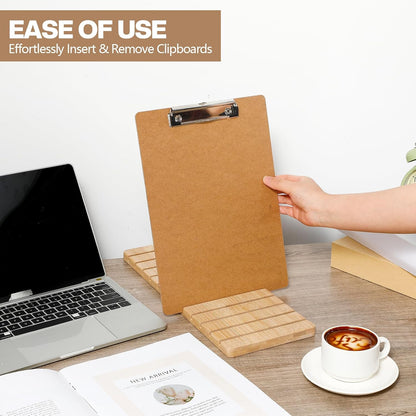 Bamboo Clipboard Holder 12 Slots Clipboard Organizer 5.9 x 15.7'' Storage Rack Document Typing Paper Stand Menu Display Receipt Holder for Classroom Office School Teacher No Assembly Required