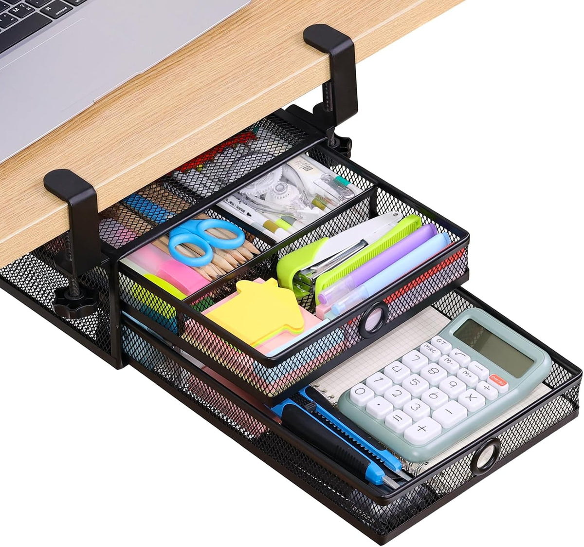 Under Desk Drawer, Clamp on Desk Organizer Slide Out Table Storage No Drill