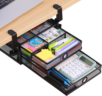 Under Desk Drawer, Clamp on Desk Organizer Slide Out Table Storage No Drill