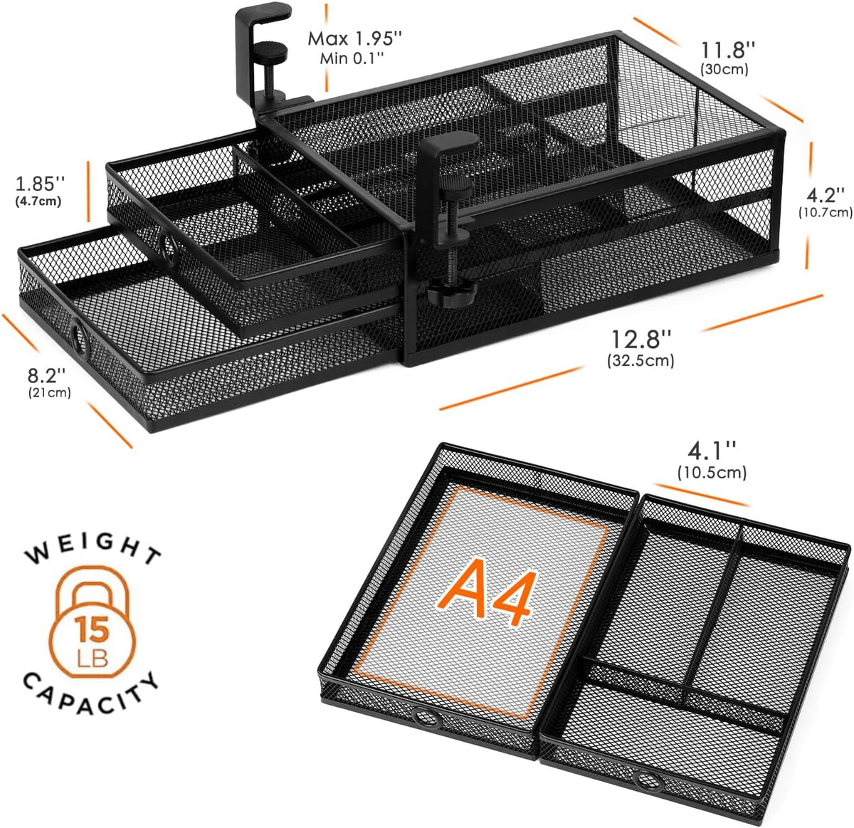 Under Desk Drawer, Clamp on Desk Organizer Slide Out Table Storage No Drill