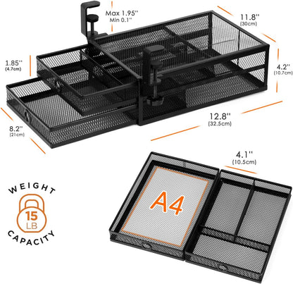 Under Desk Drawer, Clamp on Desk Organizer Slide Out Table Storage No Drill